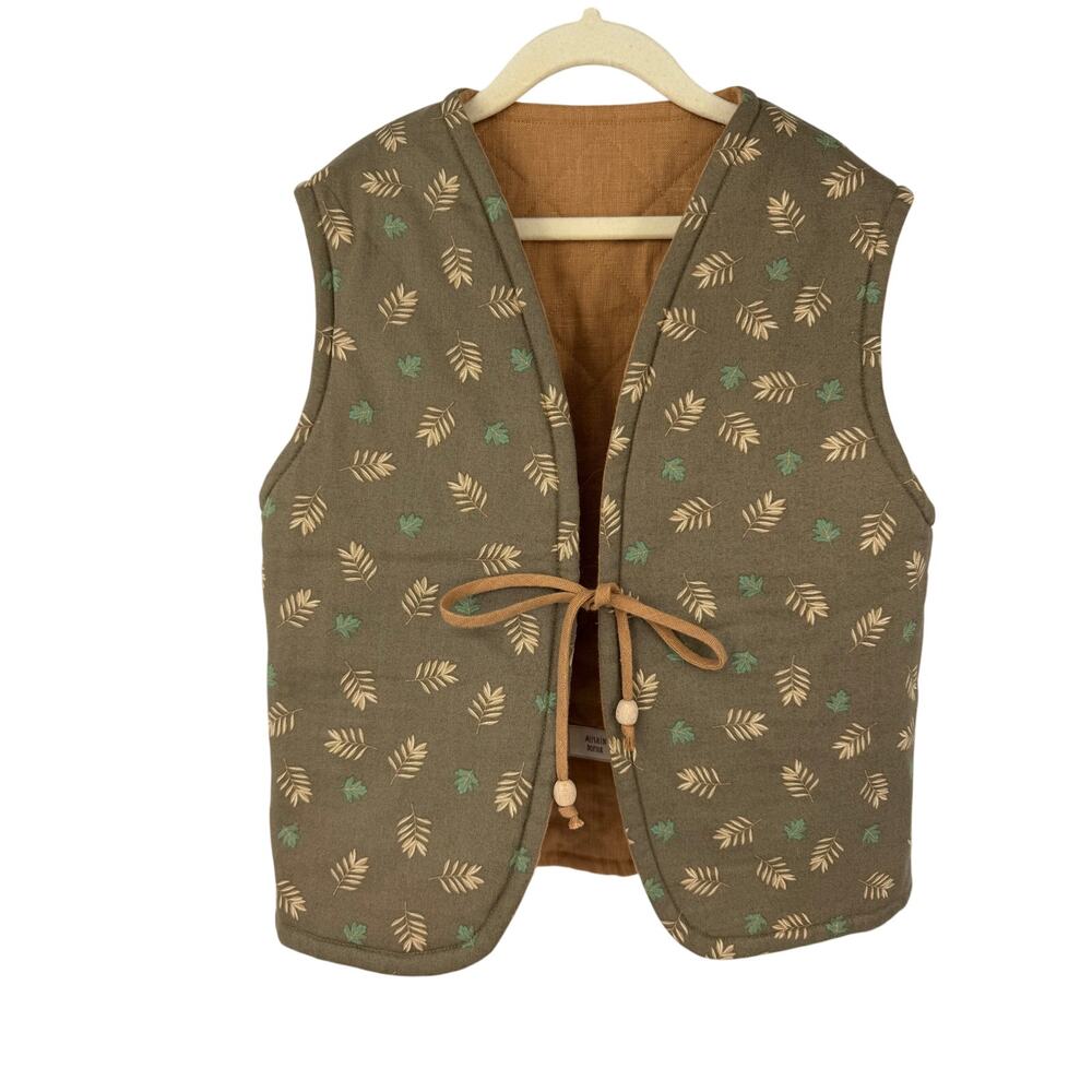 Kids 100% Linen Quilted Vest Size 6-7 Reversible Fall Pumpkin Patch Hand Made